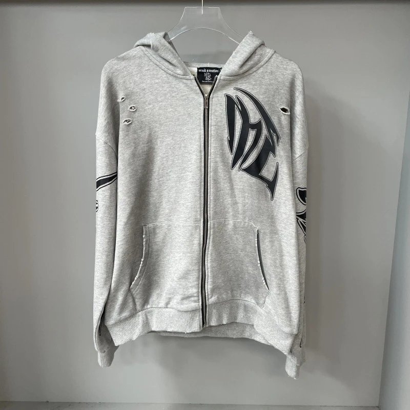 Mixed Emotions Hoodies & Sweatshirts Graphic Zip-Up Hoodie — EM30 Light Gray