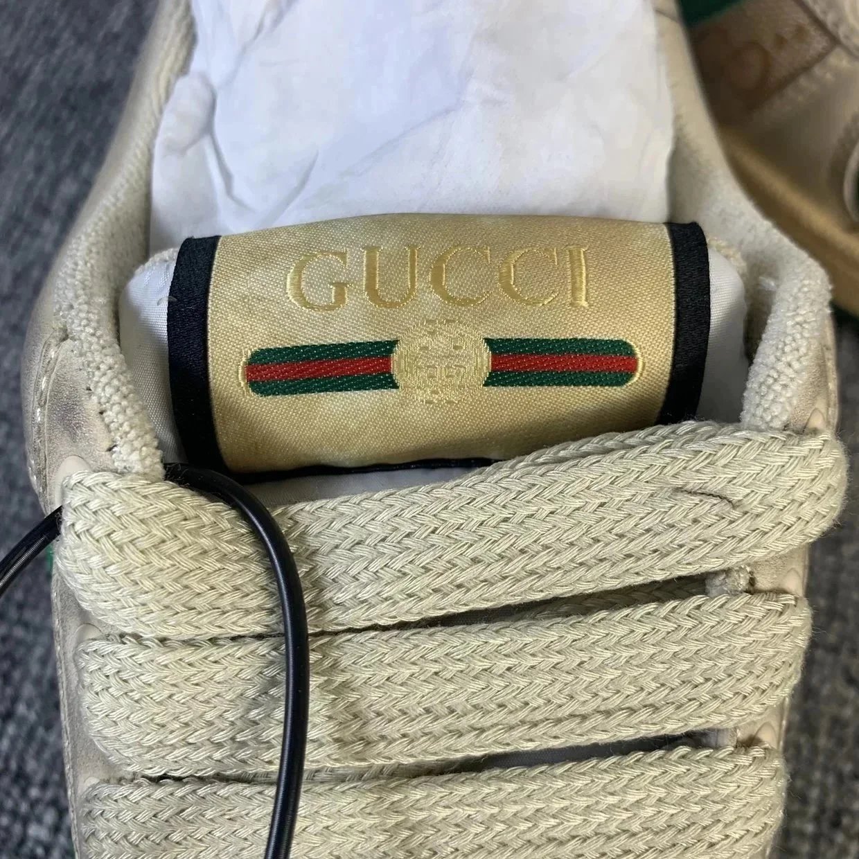 Gucci Ace Beige Green Red Web Striped Sneakers
