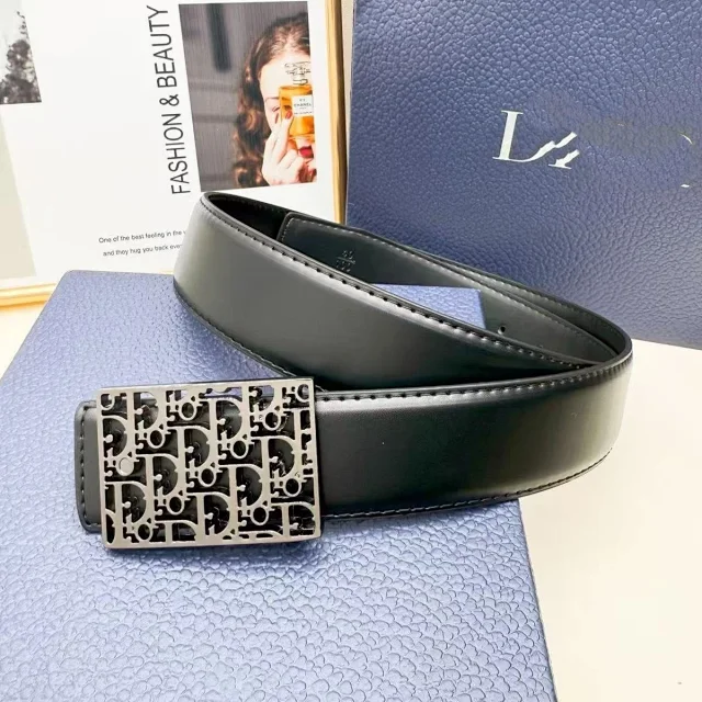 Unbranded Belts Black leather-look belt with rectangular monogram buckle product detail image 6