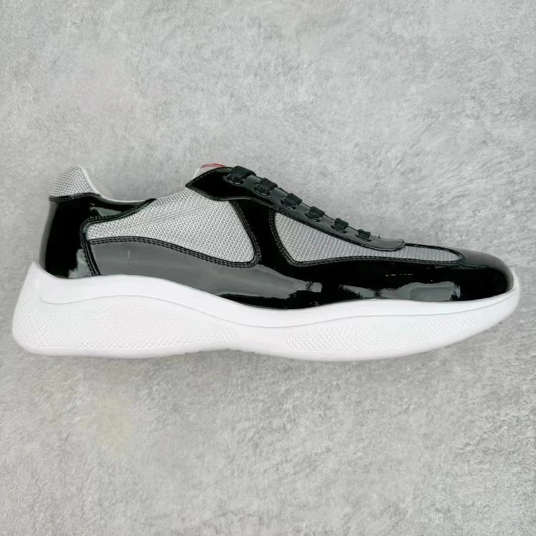 Prada Linea Rossa Black Silver Mesh Patent Leather Casual Sneakers