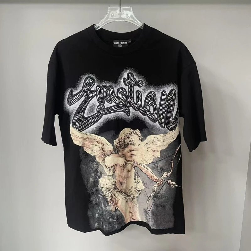 Mixed Emotions T-Shirts Graphic rhinestone T-shirt — B 108#-Black