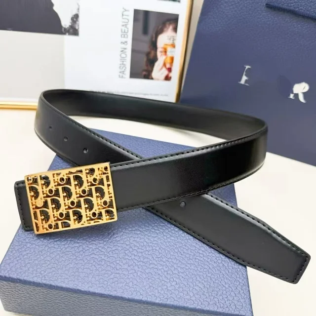 Unbranded Belts Black leather-look belt with rectangular monogram buckle product detail image 7