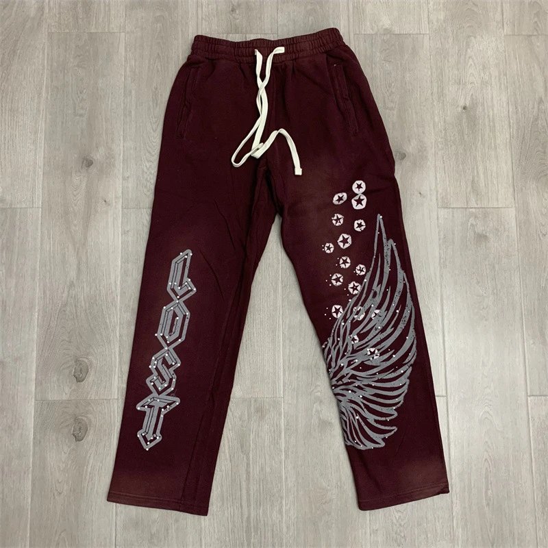 Lost Tracksuits Rhinestone Logo Distressed Zip-Up Hoodie and Jogger Set — L118 wine red
