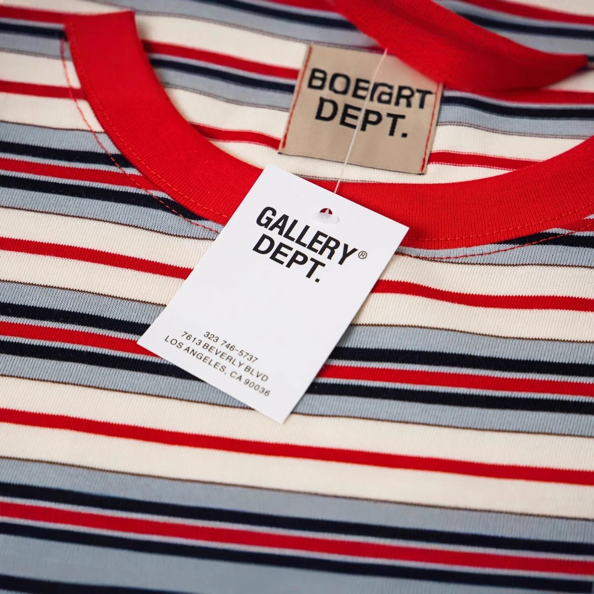 Gallery Dept. Striped Red Collar Crewneck T-Shirt
