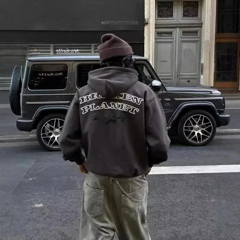 Out Of Service Brown Graphic Hooded Sweatshirt