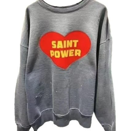 Gray Graphic Heart Print Oversized Sweatshirt