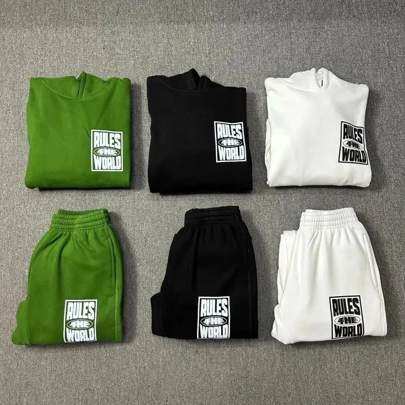 Rules The World Hoodie And Jogger Set Green Black White Streetwear