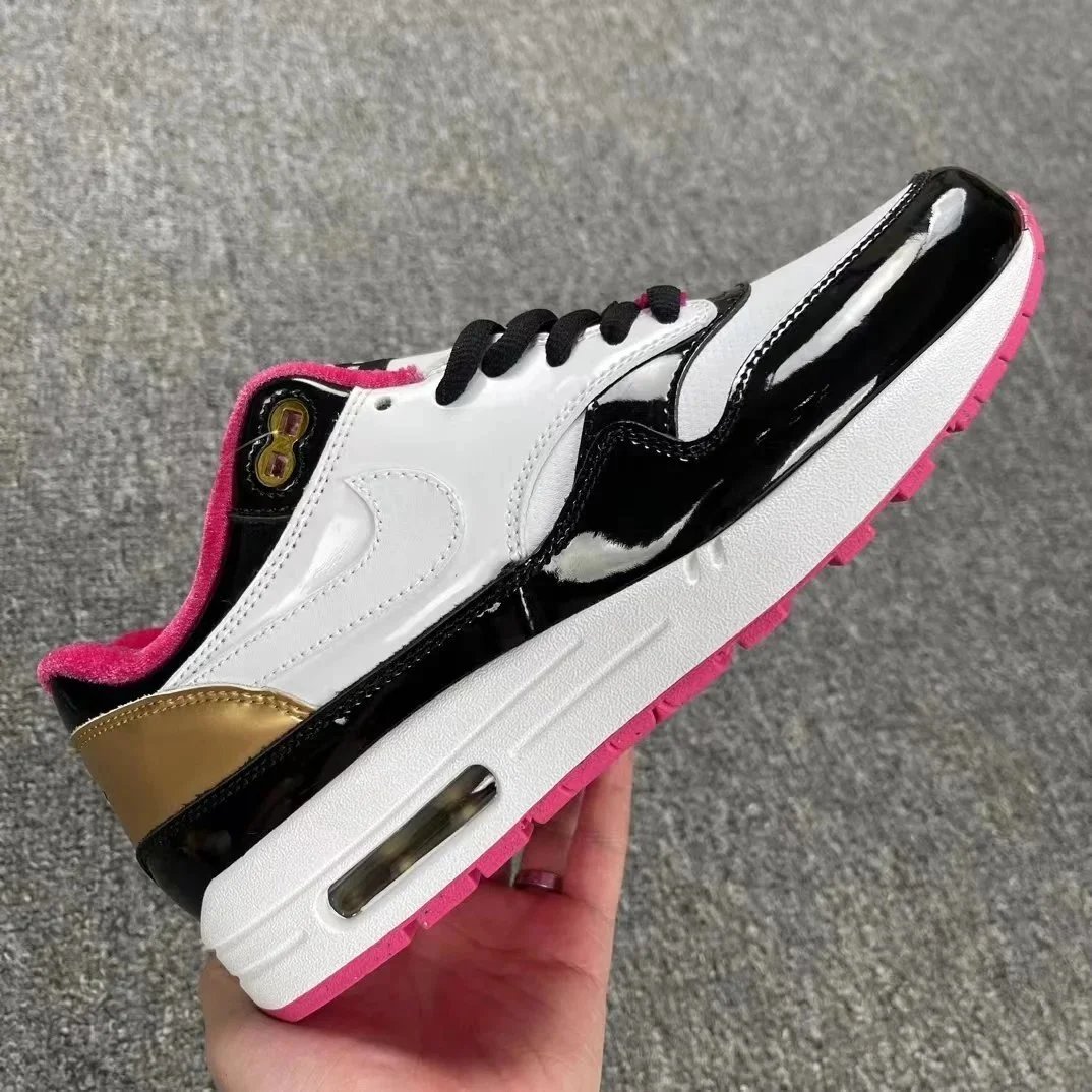Nike Air Max 1 White Black Gold Pink Casual Sneakers