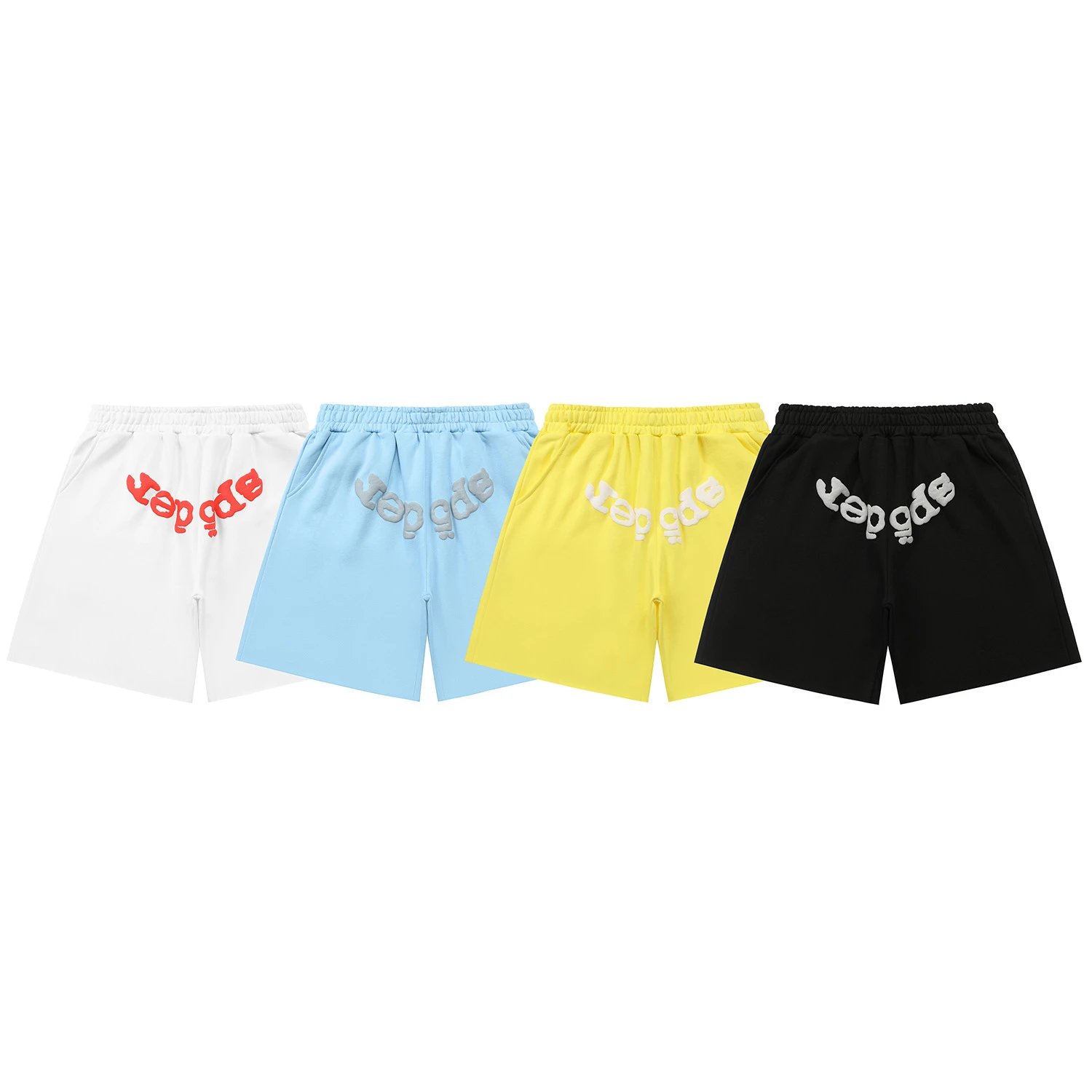 Apede Mod White Blue Yellow Black Embroidered Logo Sweat Shorts