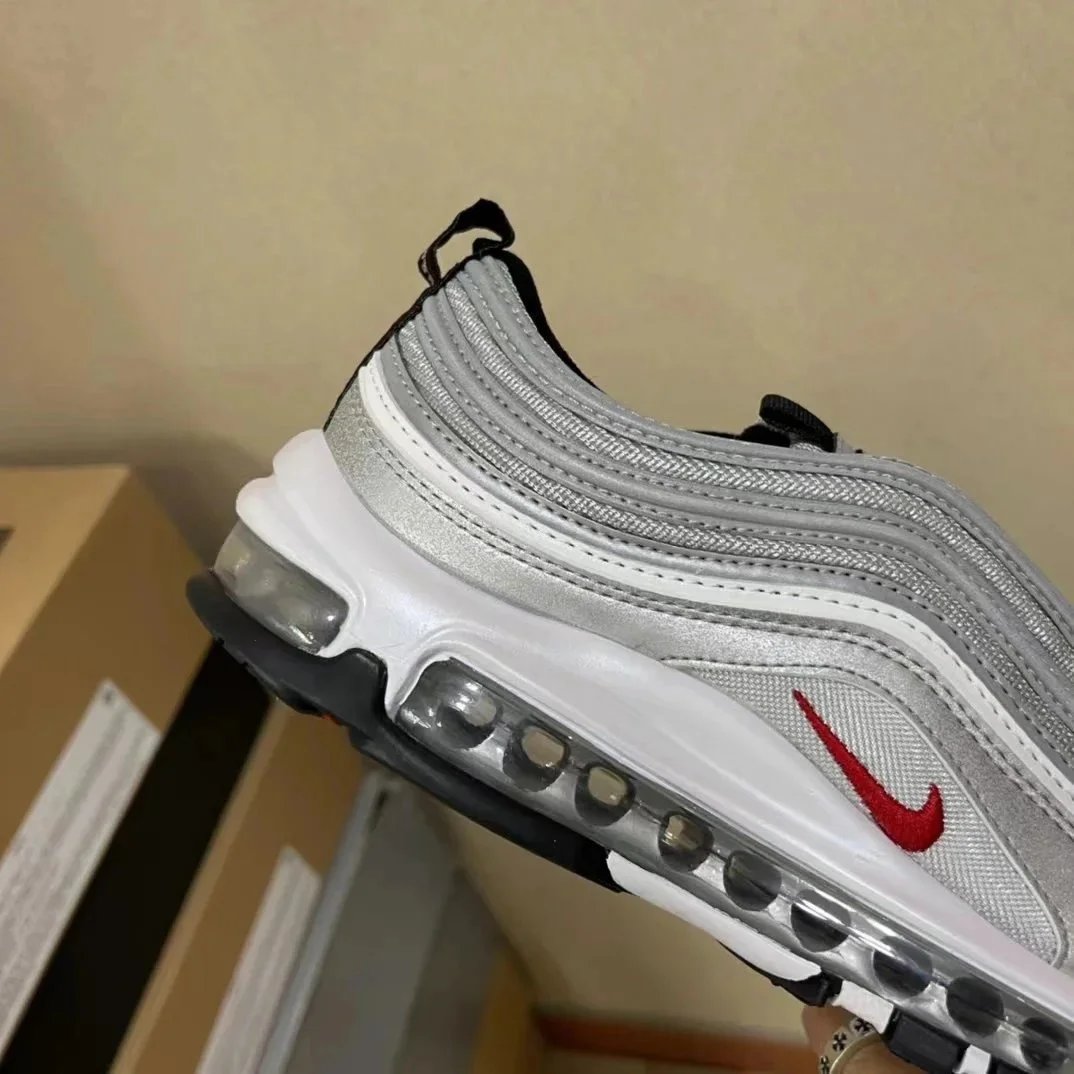 Nike Air Max 97 Silver Metallic Red Casual Sneakers