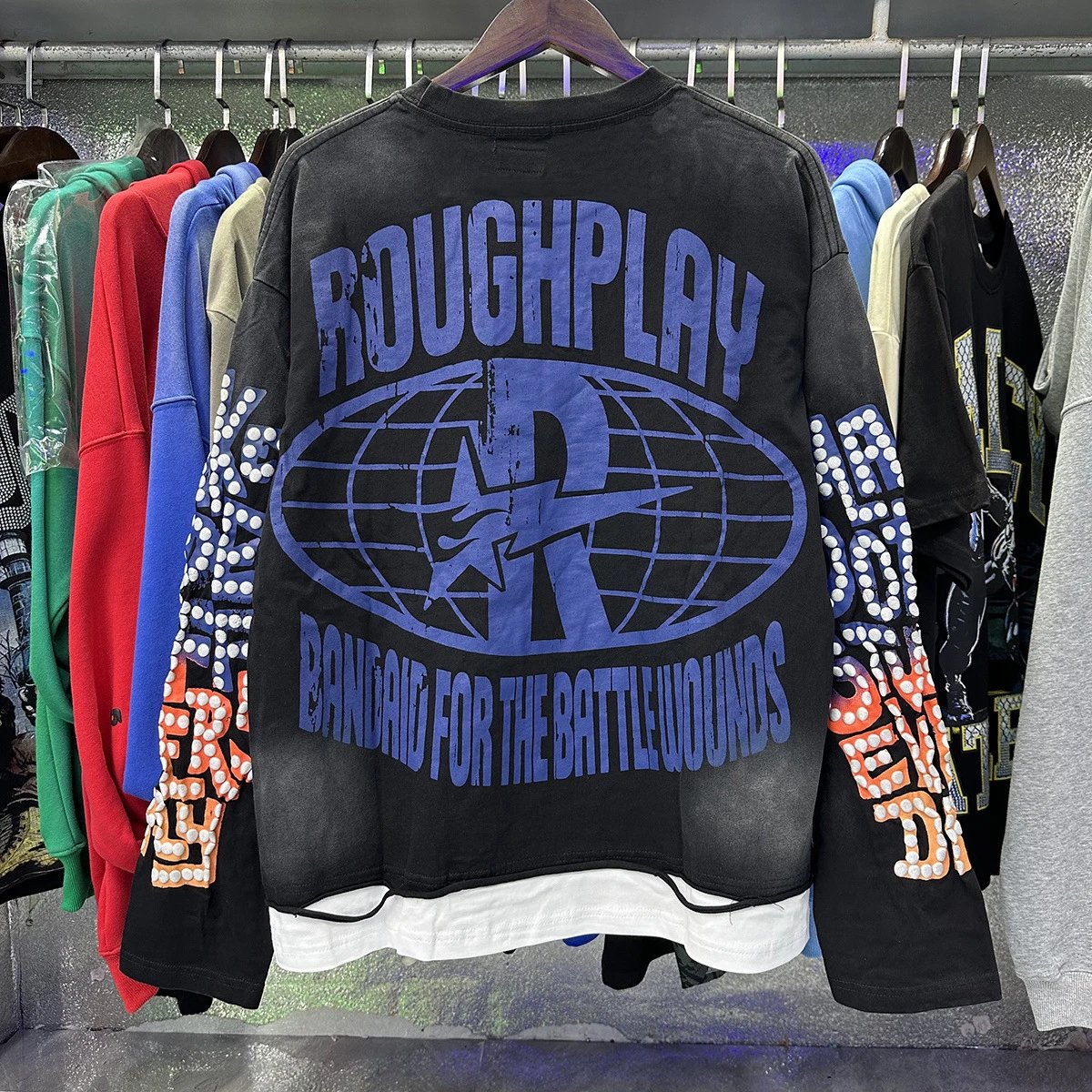 Roughplay Graphic Print Cream Oversized Long Sleeve T-Shirt