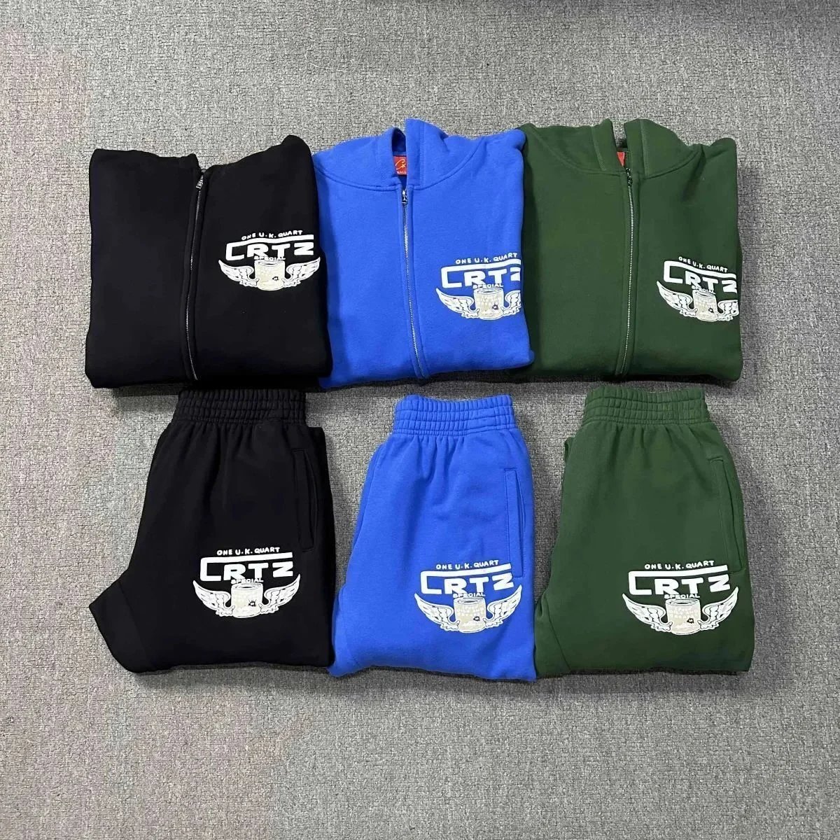 CRTZ One U.K. Quart Black Blue Green Zip-Up Hoodie And Jogger Set