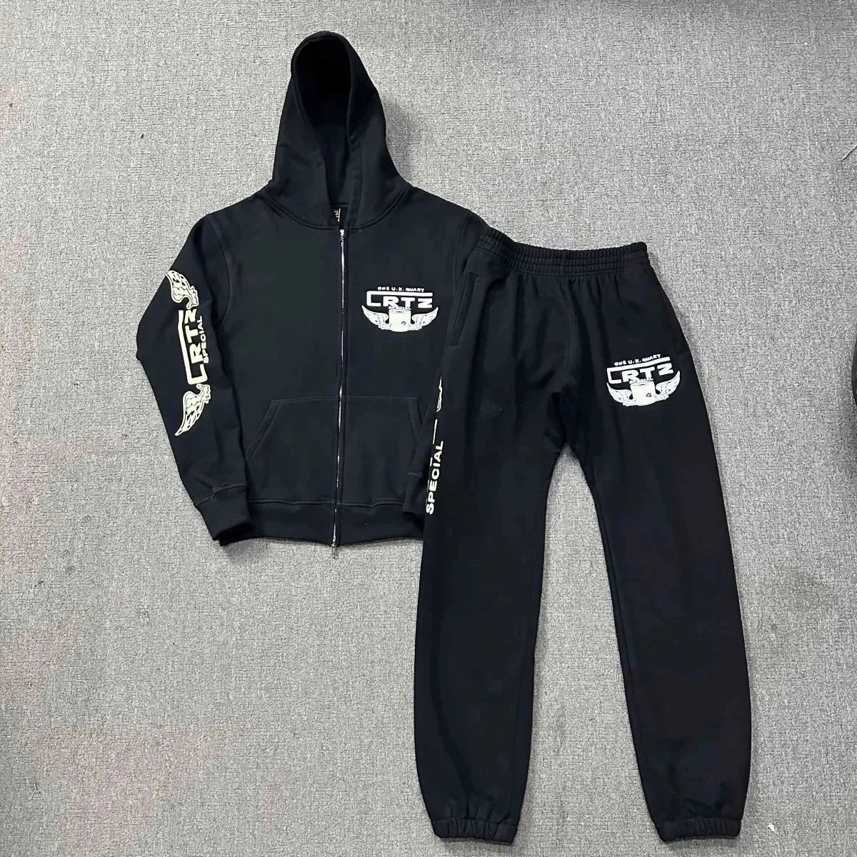 CRTZ One U.K. Quart Black Blue Green Zip-Up Hoodie And Jogger Set