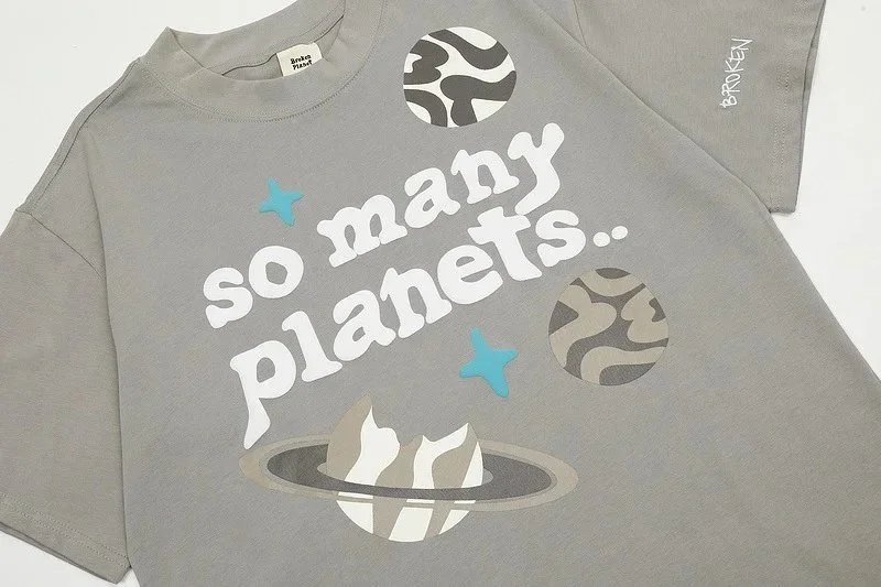 Gray Graphic Tee So Many Planets Space Print Casual T-Shirt