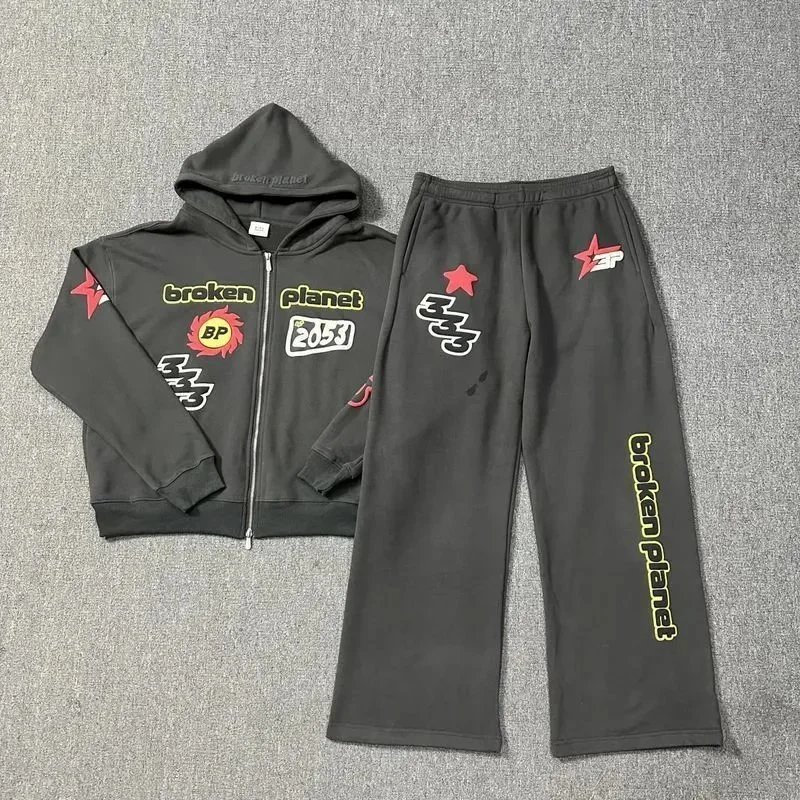 Broken Planet Gray Graphic Hoodie and Jogger Set