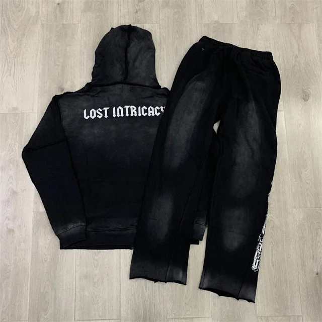 Lost Tracksuits Rhinestone Logo Distressed Zip-Up Hoodie and Jogger Set product detail image 18