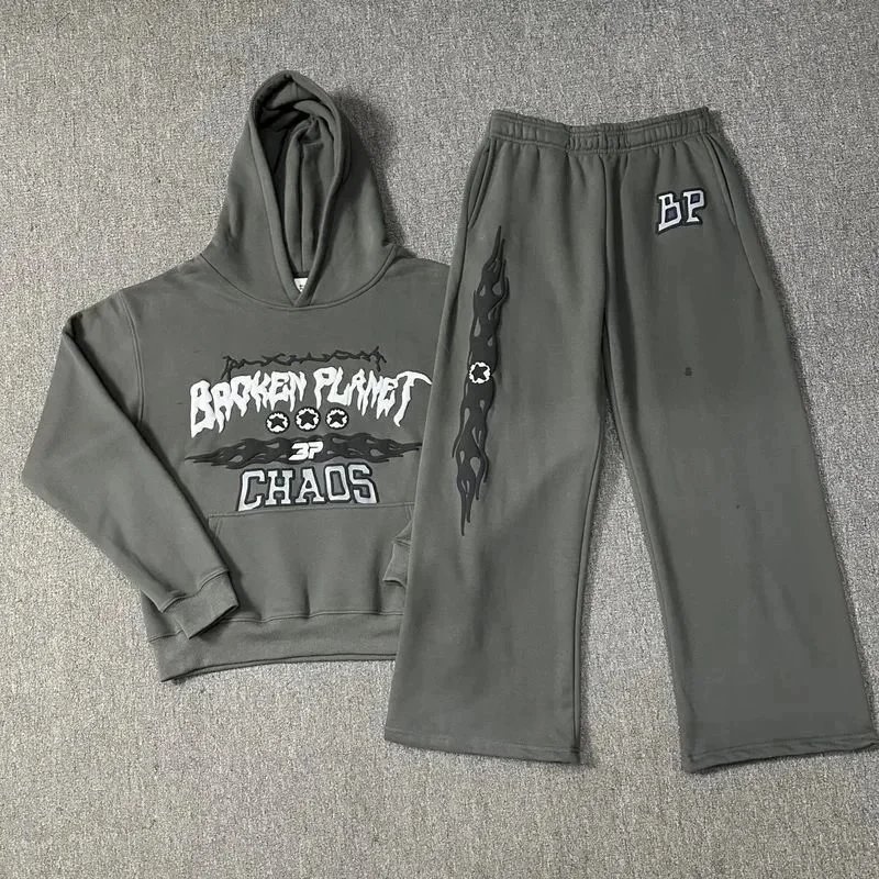 Broken Planet CHAOS Gray Streetwear Hoodie And Jogger Set