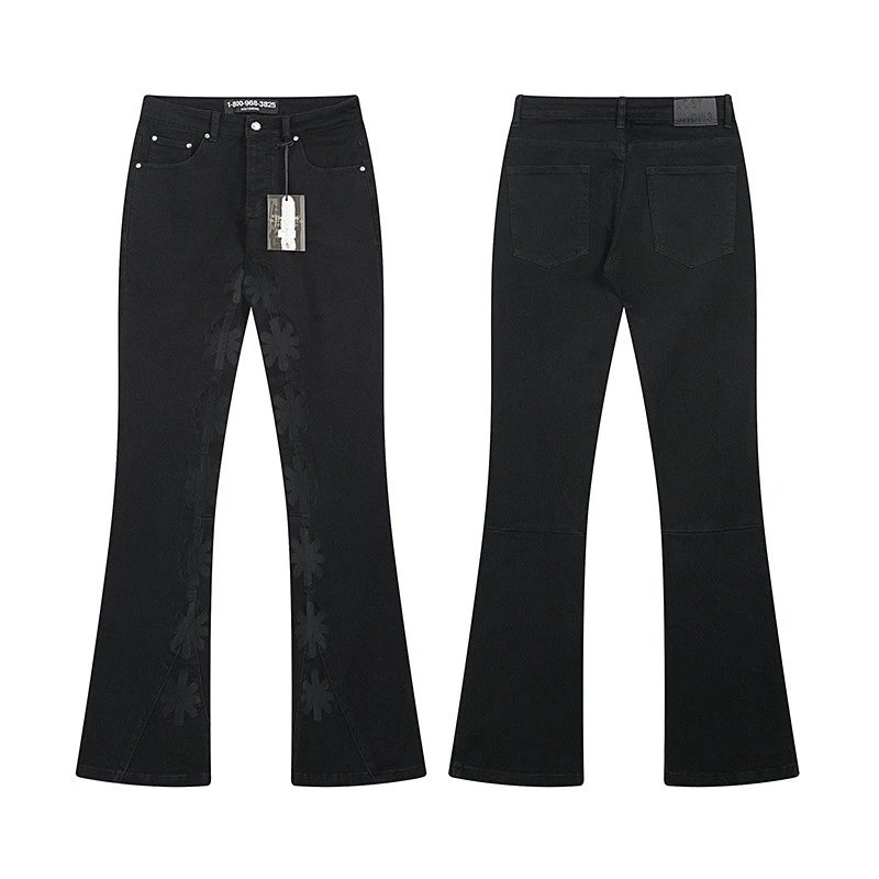 Lost Shdw Jeans Flared with flower appliqués — LS1003