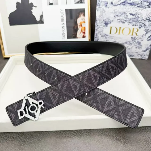 Dior Belts Oblique-pattern belt with logo buckle product detail image 3