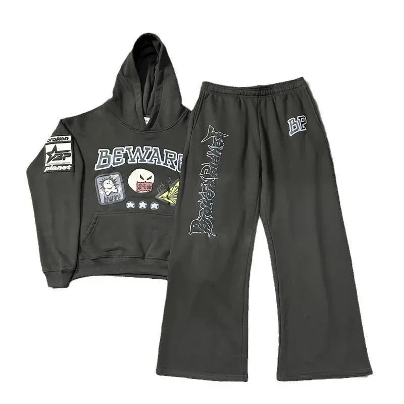 Broken Planet Beware Black Graphic Hoodie And Sweatpants Set