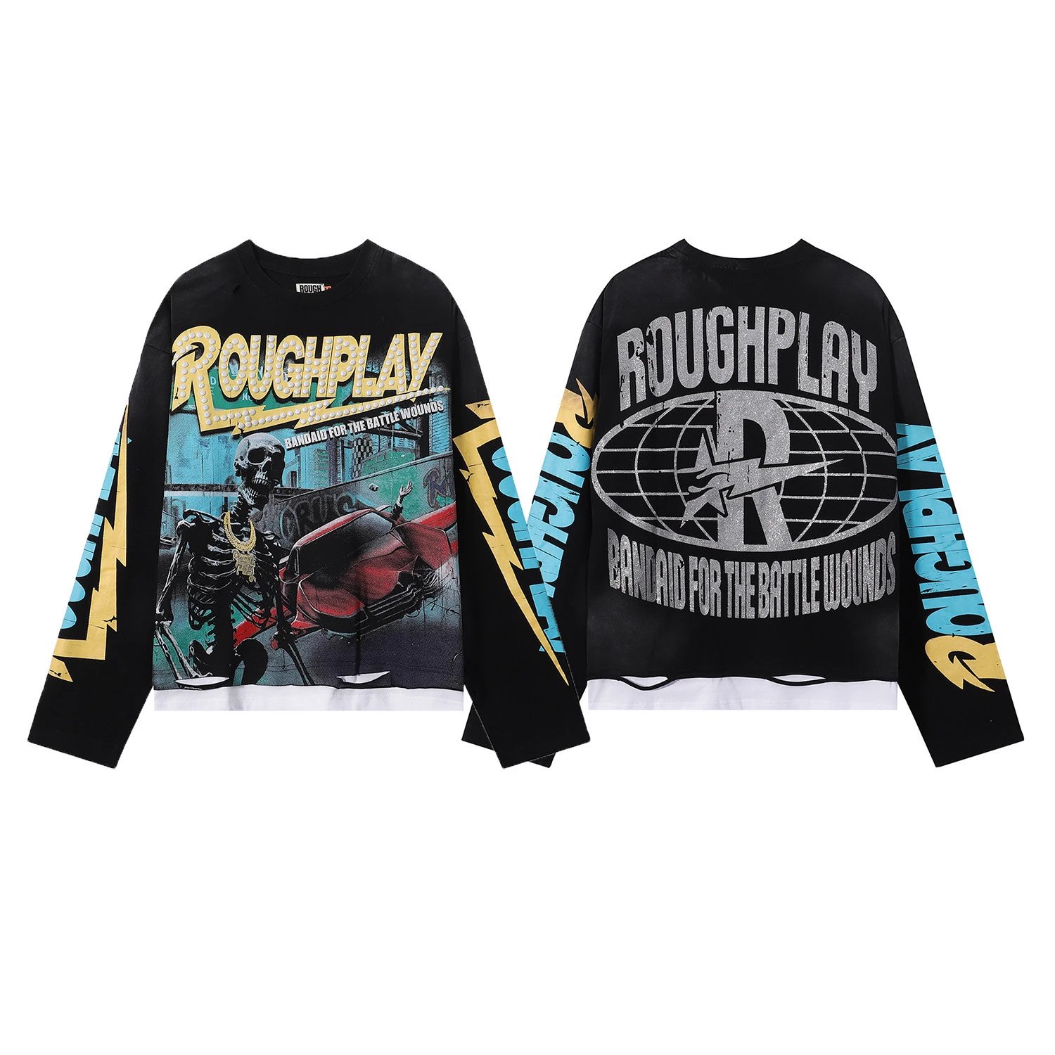 Roughplay Bandaid For The Battle Wounds Black Graphic Long Sleeve Tee