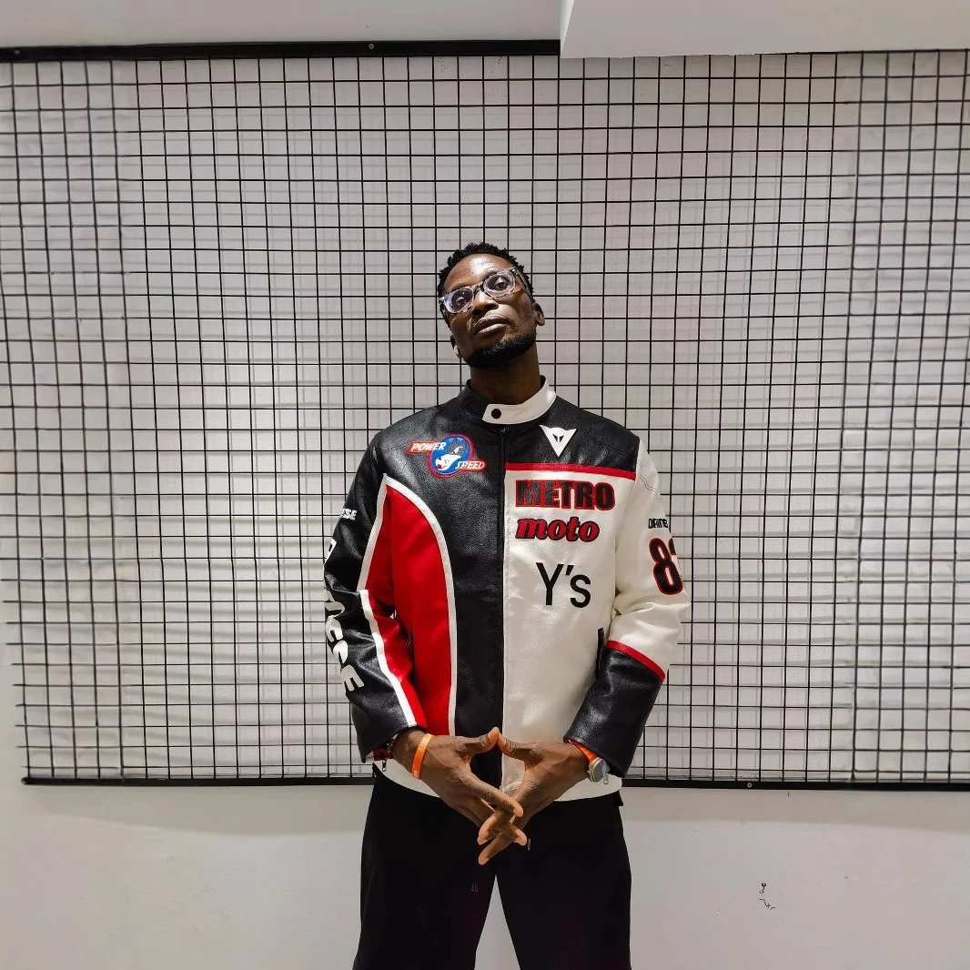 Metro Moto White Red Black Racing Leather Jacket
