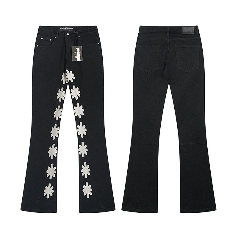 Lost Shdw Jeans Flared with flower appliqués — LS1001