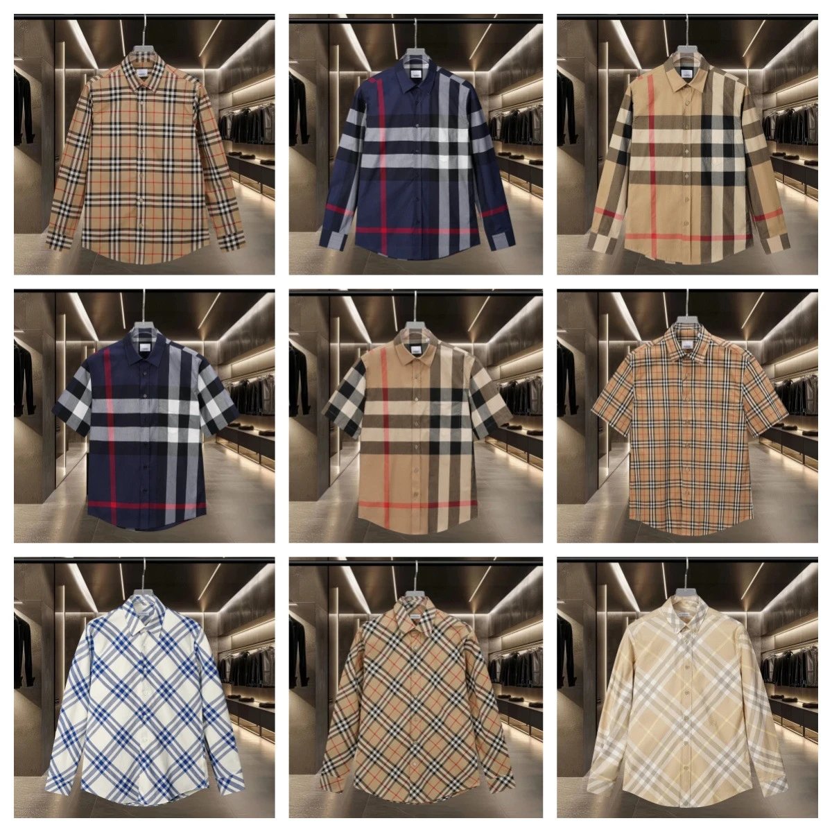 Burberry Classic Check Beige Navy Blue White Plaid Shirt