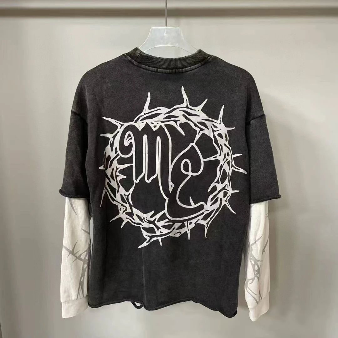 Washed Black Graphic Thorn Crown Oversized T-Shirt