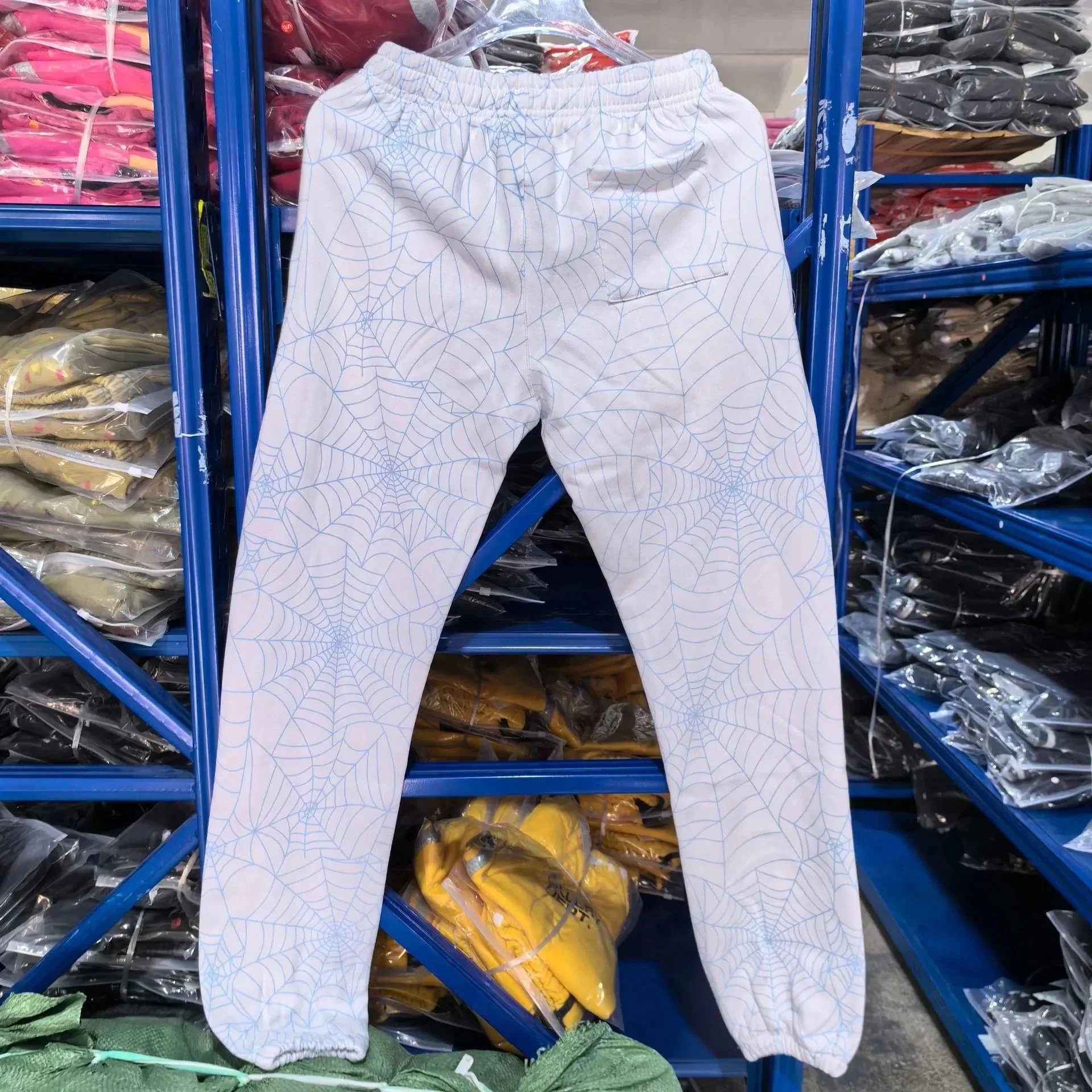 Spider Web Print White Casual Sweatpants