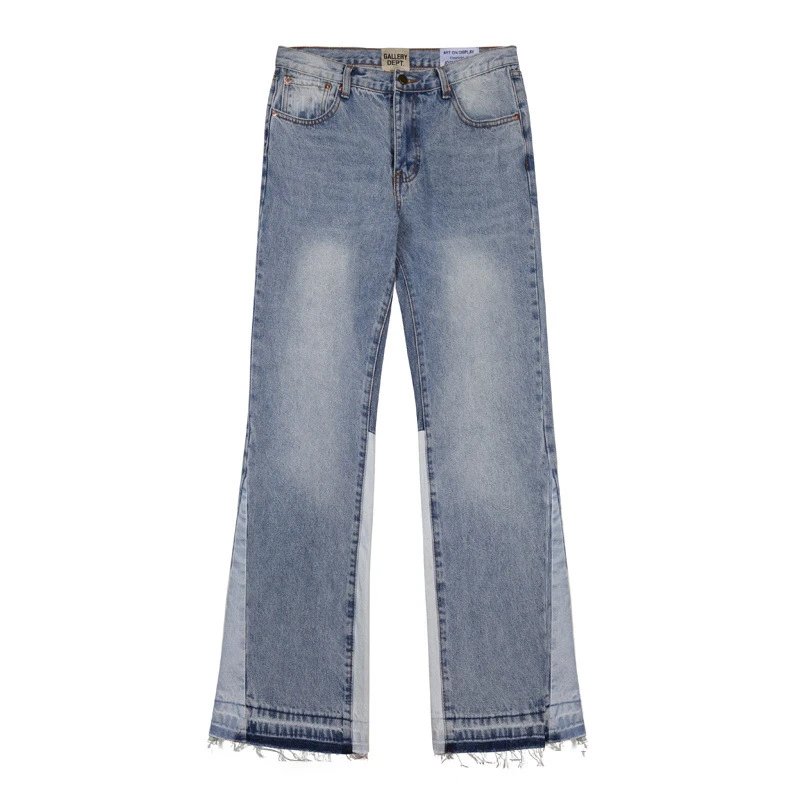 Denim Wide Leg Flare Jeans Light Blue Dark Wash Patchwork