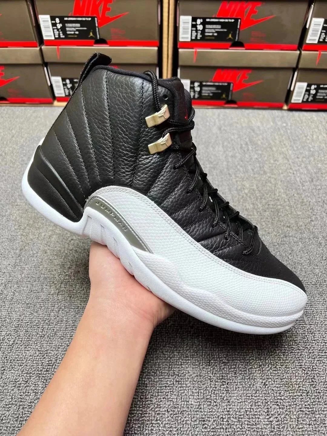 Nike Air Jordan 12 Black White Leather High Top Sneakers