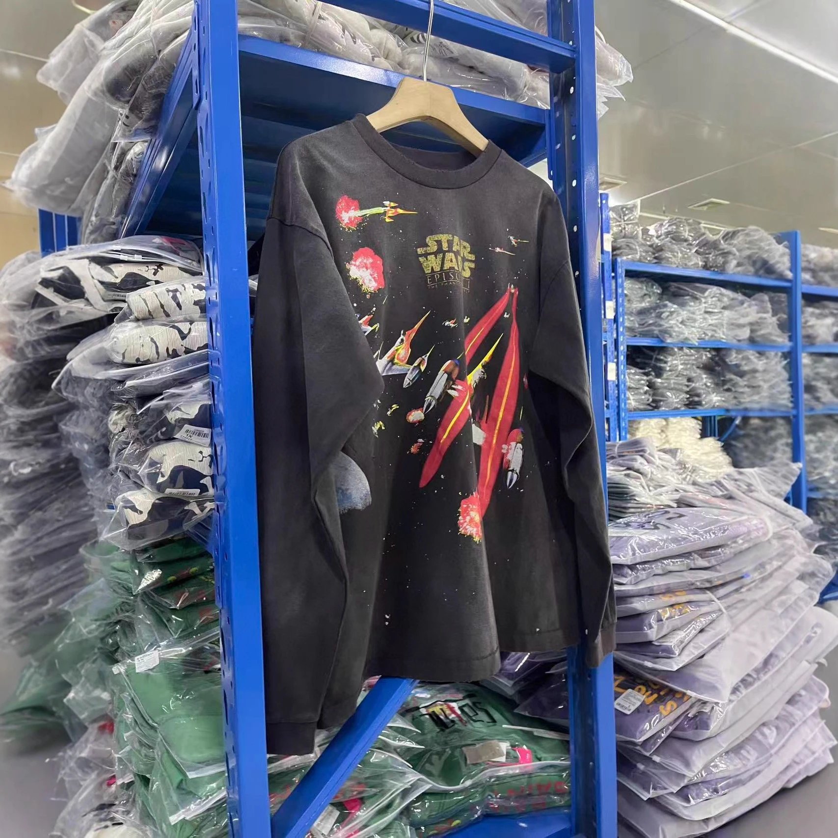 Black Long Sleeve Graphic Print Space Theme Oversized T-Shirt