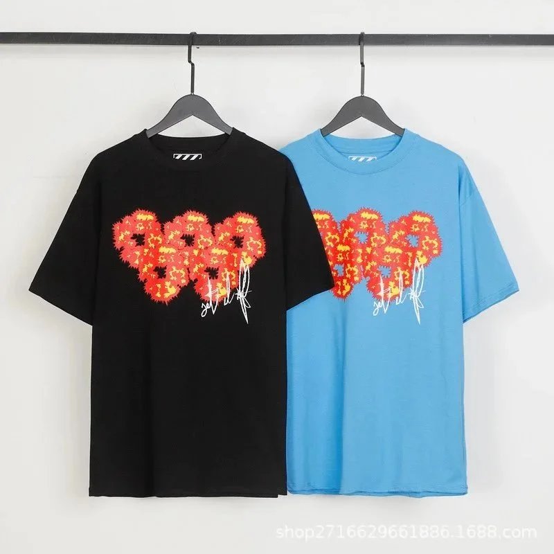 Off-White Heart Floral Print Black and Blue Oversized T-Shirt