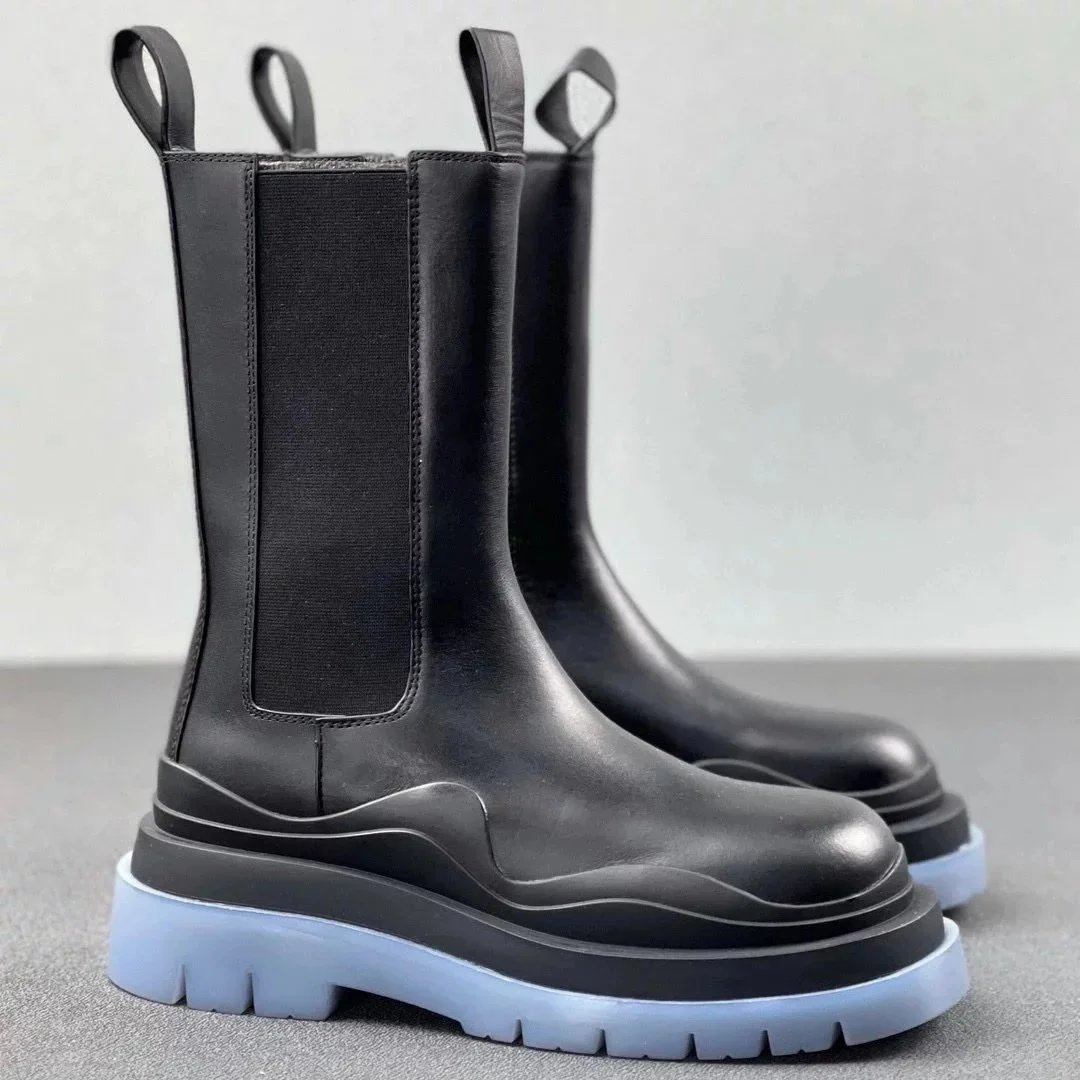 Unbranded Boots Chelsea platform lug with contrast sole — Black and blue