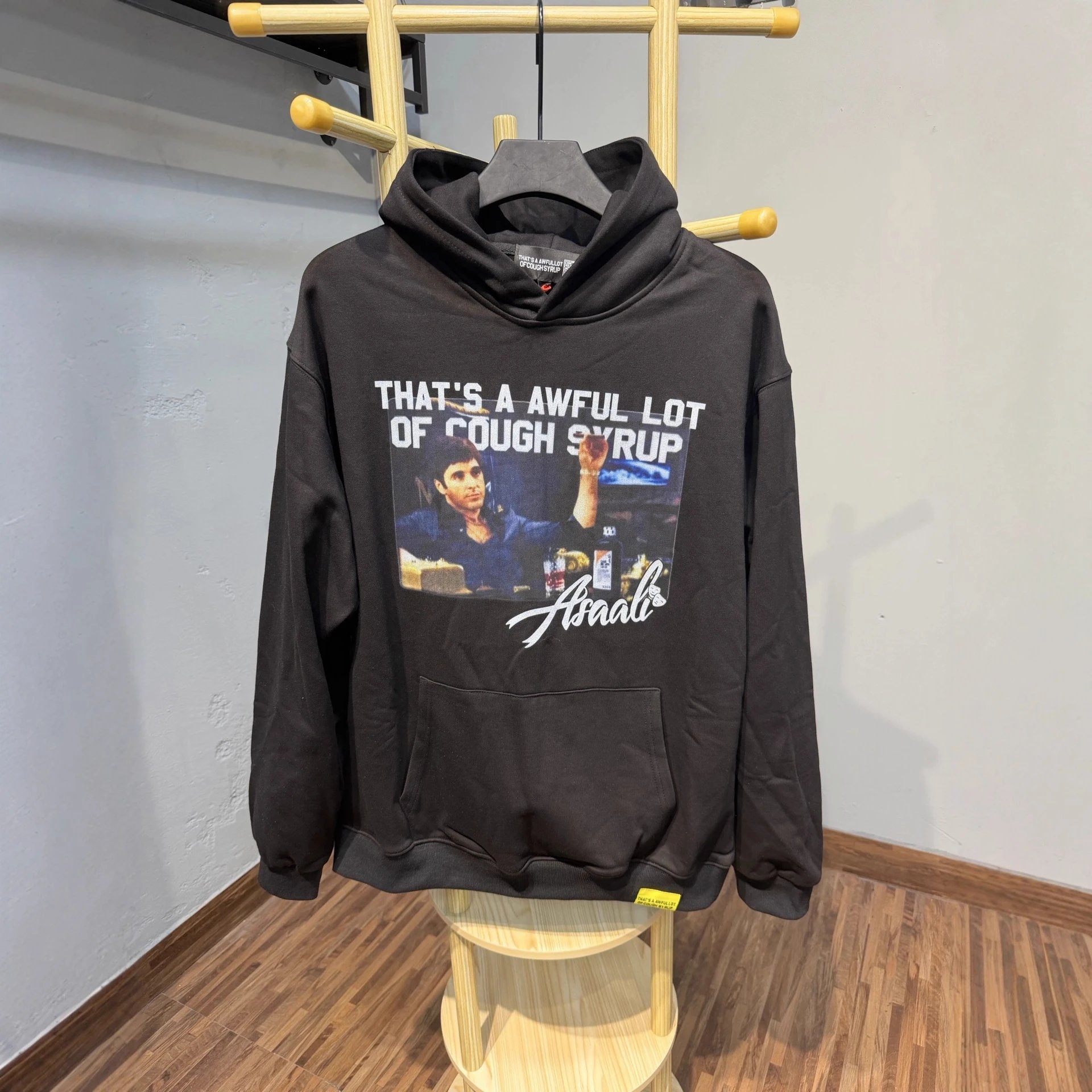 Asaali Cough Syrup Print Beige Graphic Hoodie
