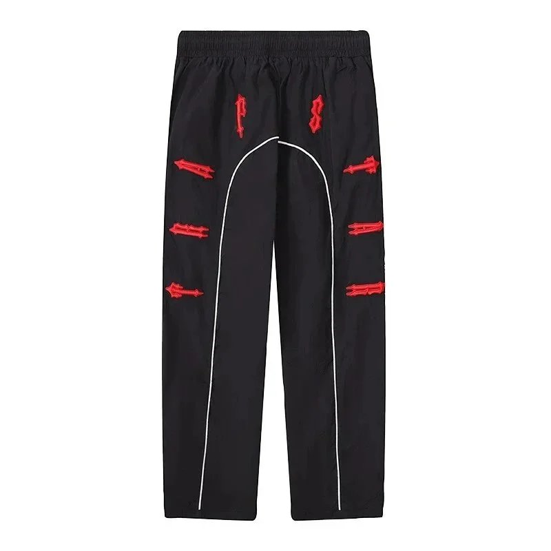 Sportswear Track Pants Black Red and Blue White Embroidered Arrow Design