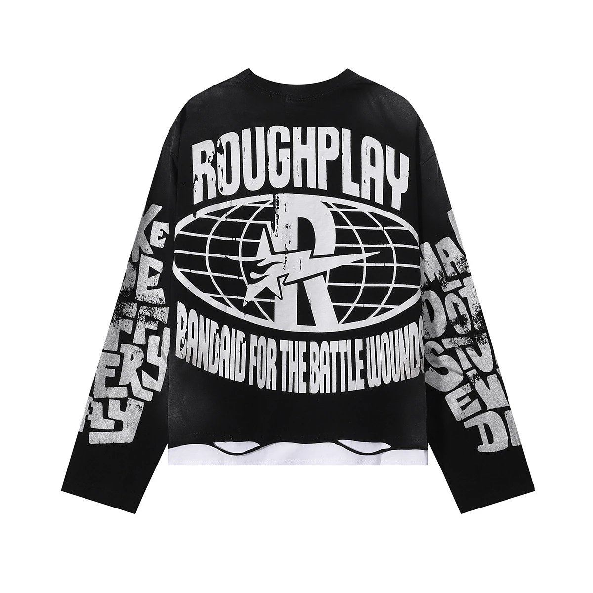 Roughplay Bandaid For The Battle Wounds Black Graphic Oversized Sweatshirt