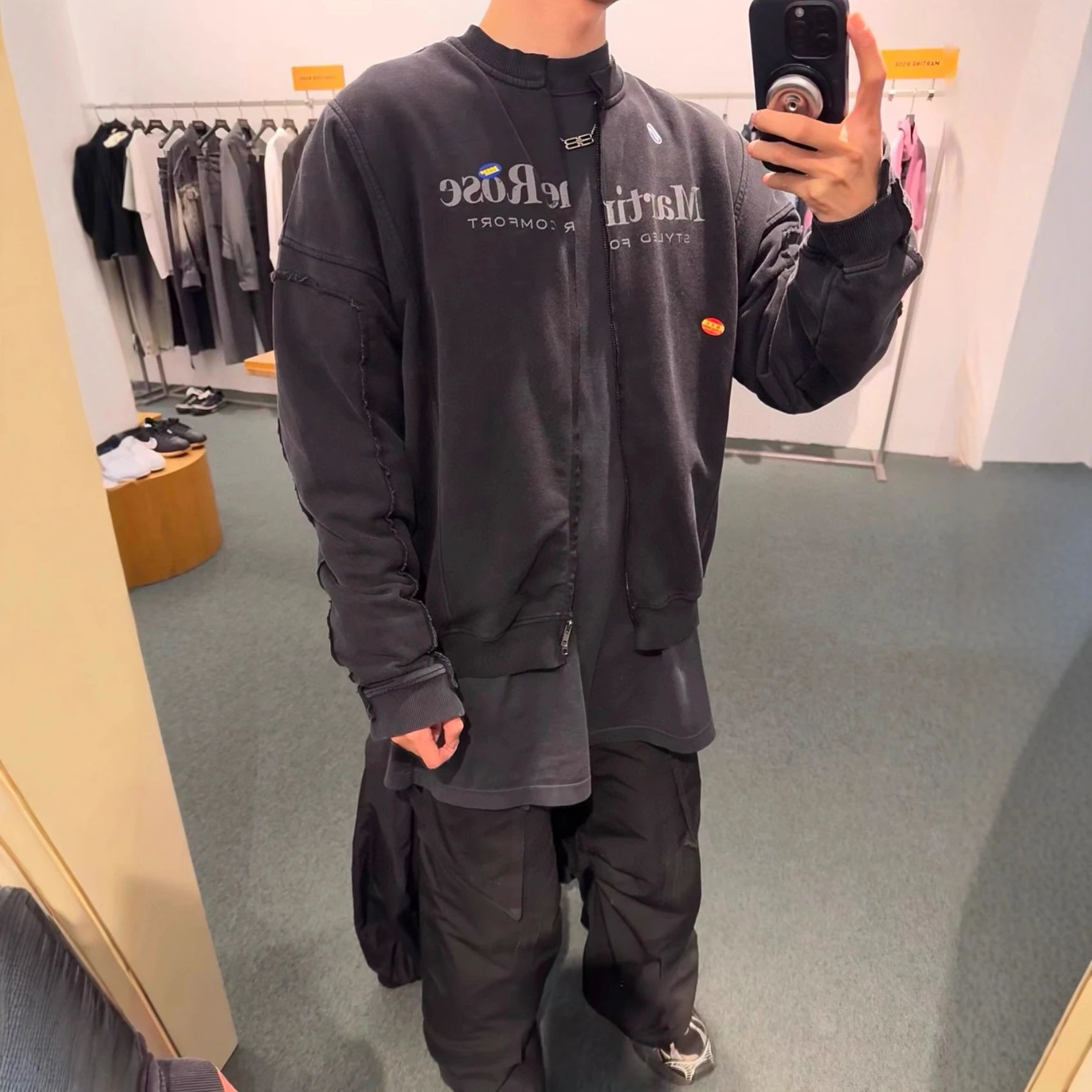 Black Zip-Up Hoodie With Graphic Print Oversized Streetwear