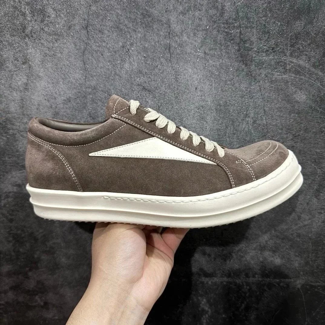 Unbranded Sneakers Low-Top Suede with Contrast Side Panel — Gray-brown suede