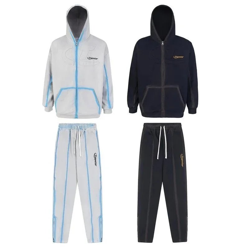 Triposter Zip-Up Hoodie And Jogger Pants Set Light Gray Blue Sporty