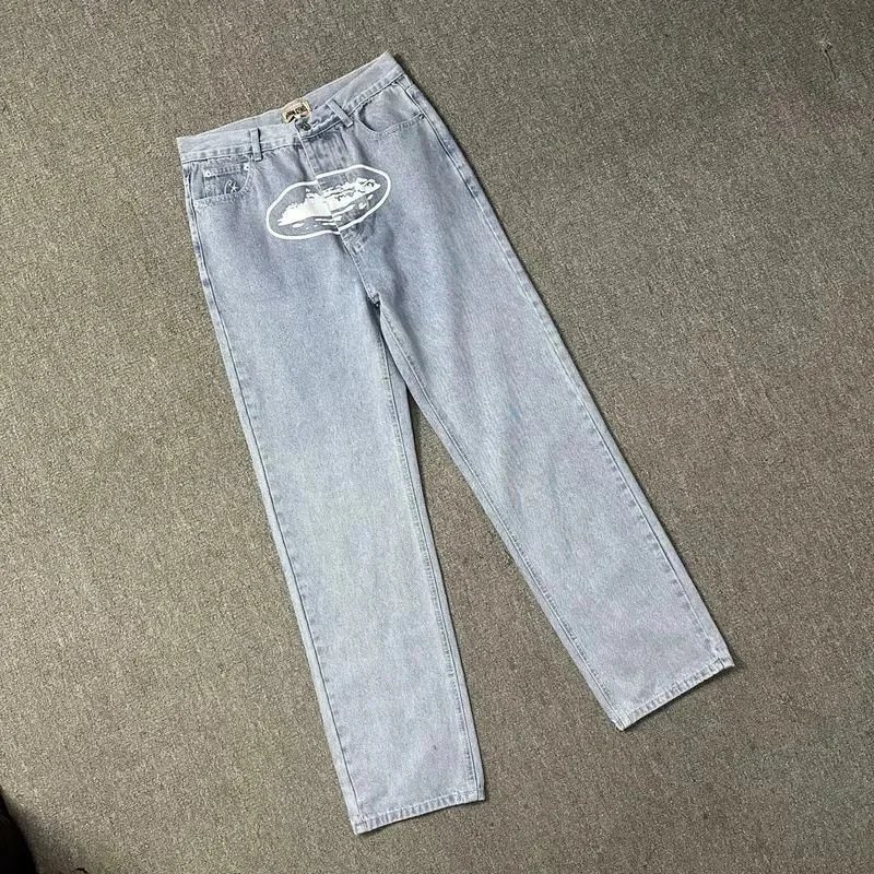 Denim Straight Leg Light Blue Washed Graphic Jeans