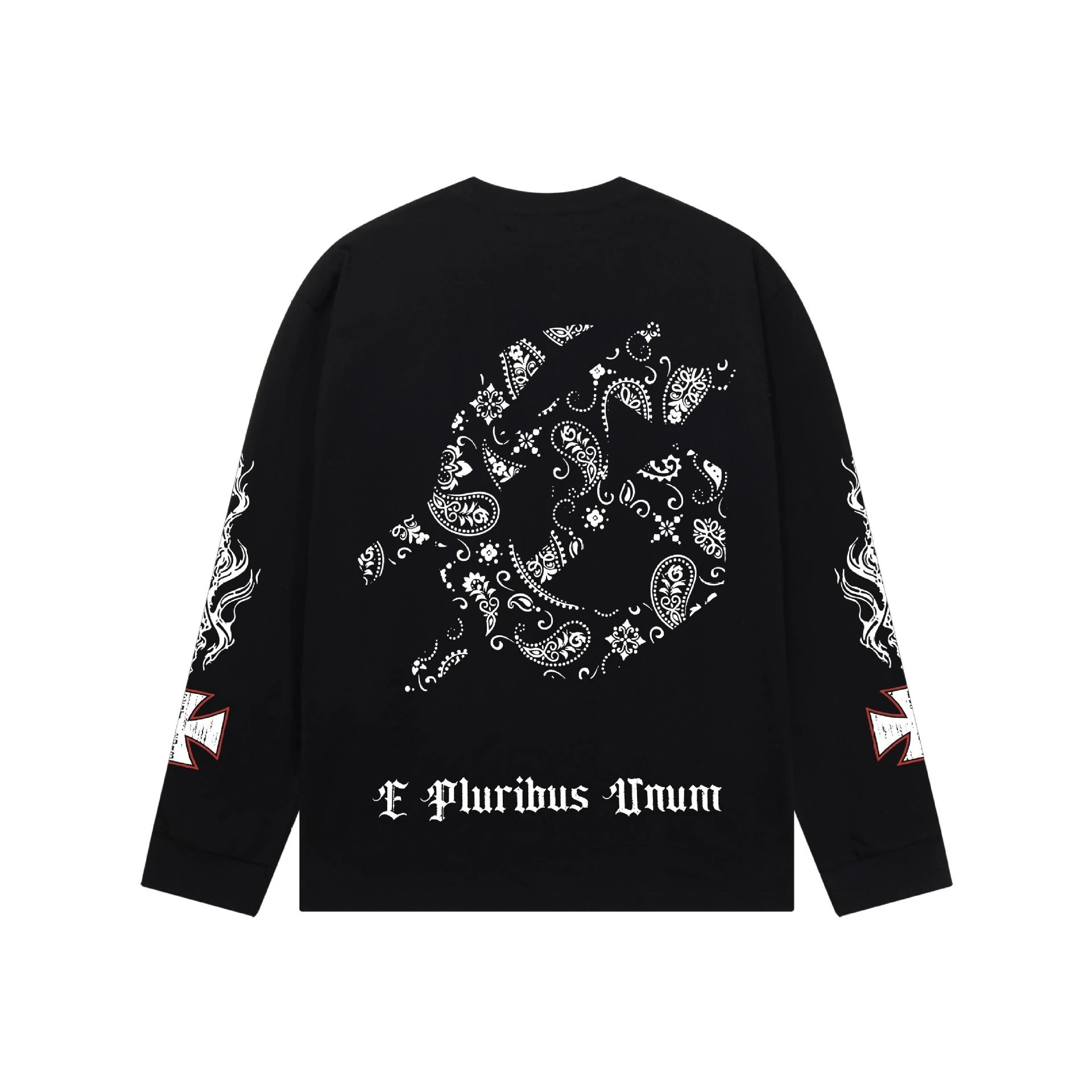 Black Long Sleeve Tee Paisley Graphic Gothic Print