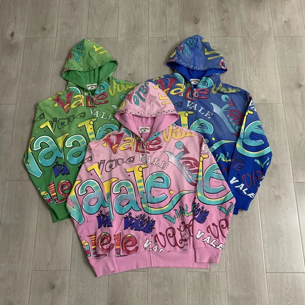 Valley Dream White Blue Red Black Rhinestone Embellished Hoodie