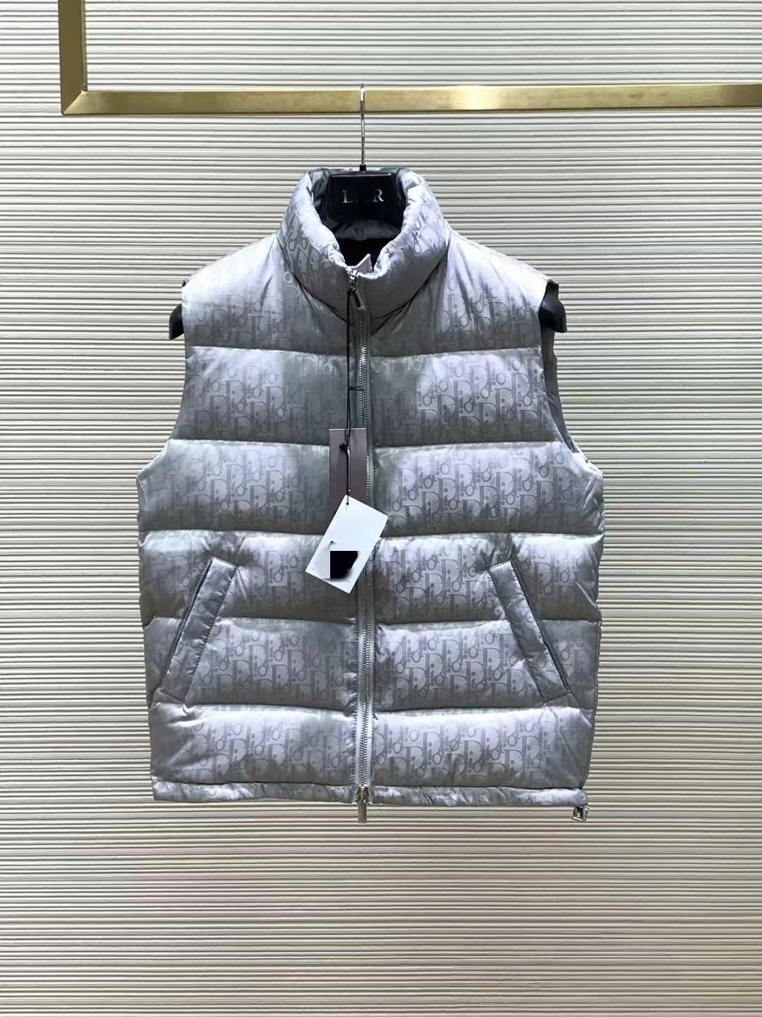 Dior Vests Quilted Monogram Puffer Vest — Light gray vest