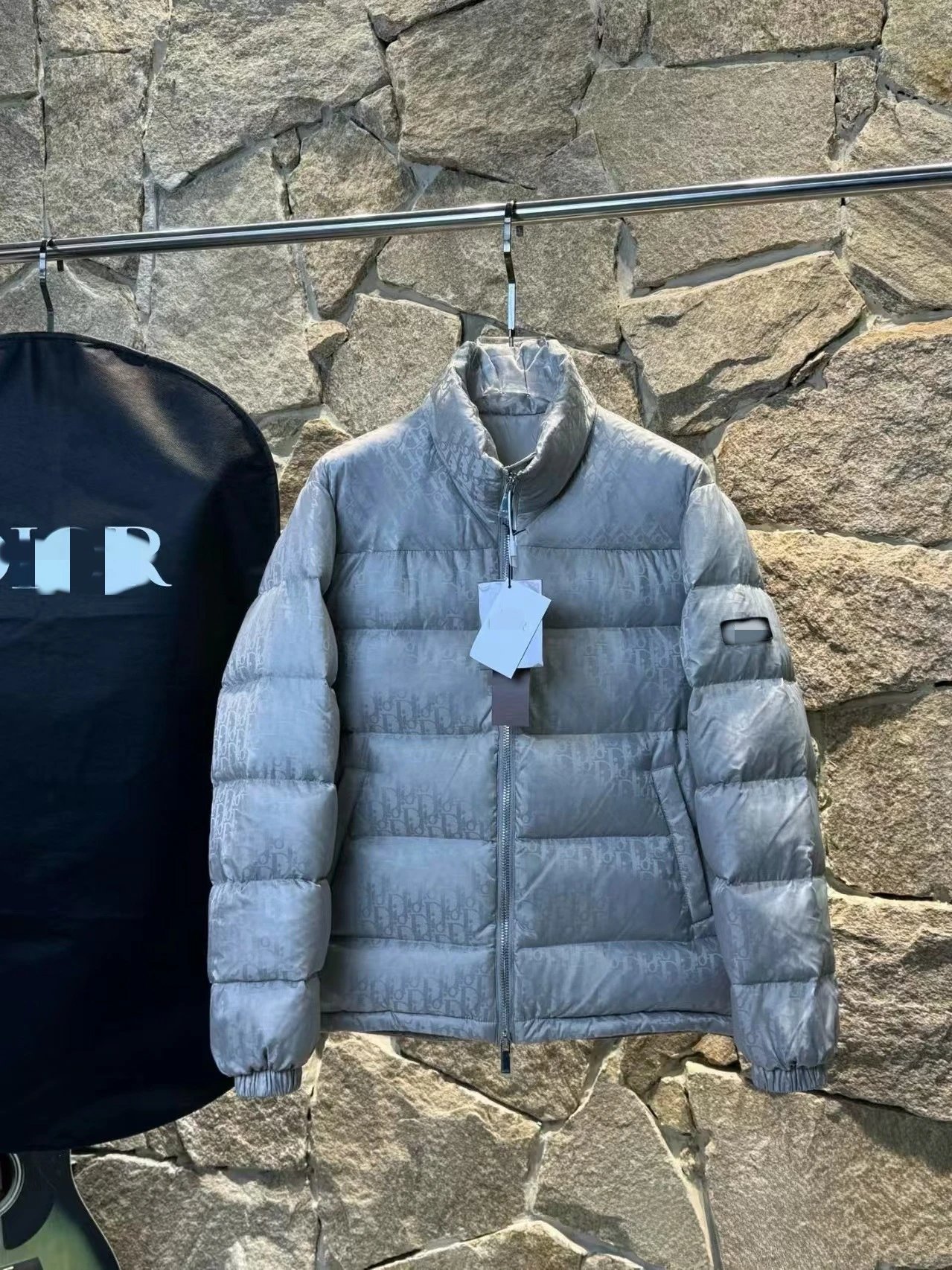 Dior Vests Quilted Monogram Puffer Vest — Light gray