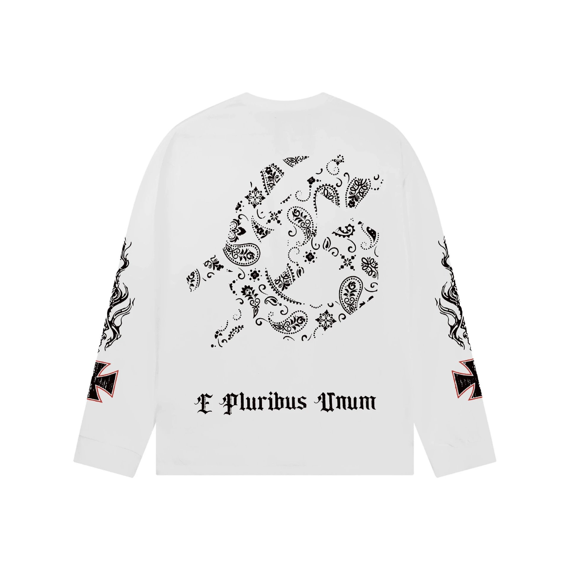 Black Long Sleeve Tee Paisley Graphic Gothic Print