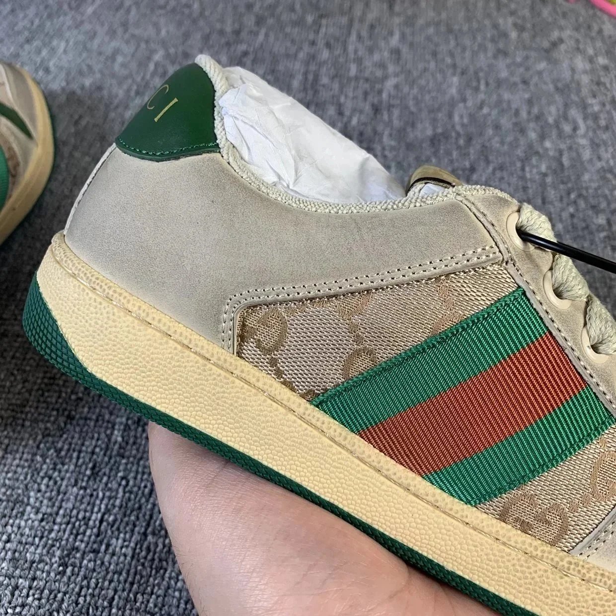 Gucci Ace Beige Green Red Web Striped Sneakers