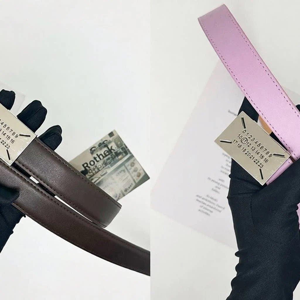 Maison Margiela Replica Tan Leather Belt with Numbered Metal Plate