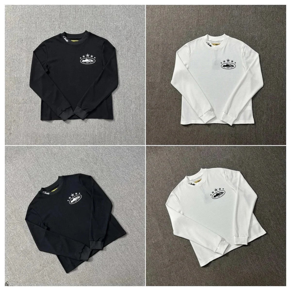 Oval Logo Ribbed Long Sleeve Crewneck Black And White Casual Top